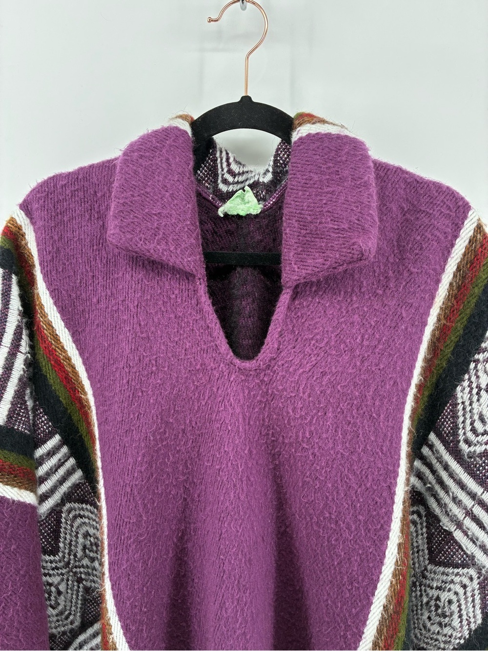 Purple Peruvian Geometric Pattern Women’s Pullover Sweater Poncho - Picture 4 of 10